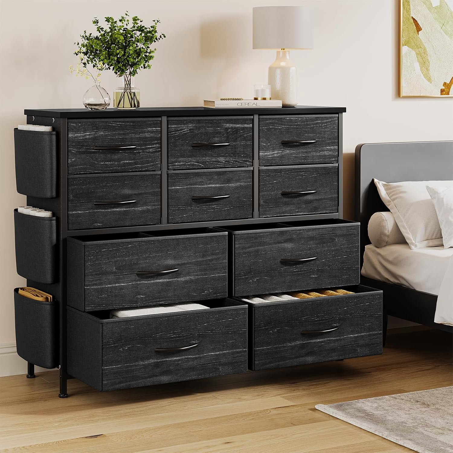 PIONEERWORKS 10 Drawer Dresser for Bedroom Chest of Drawers with Side Pocket Fabric Storage, Chest of Drawers for Closet, Living Room, Closet, Hallway