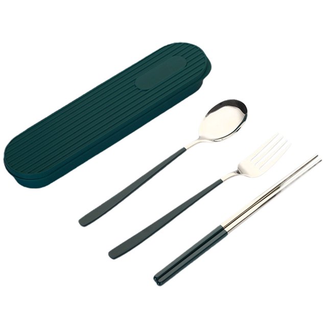 1 Set Cutlery Spoon Fork Food Grade Mirror Polish Smooth Edge Reusable Heat-Resistant Dinning Stainless Steel Spoon Fork Chopsticks Flatware with Storage Box Set for Home