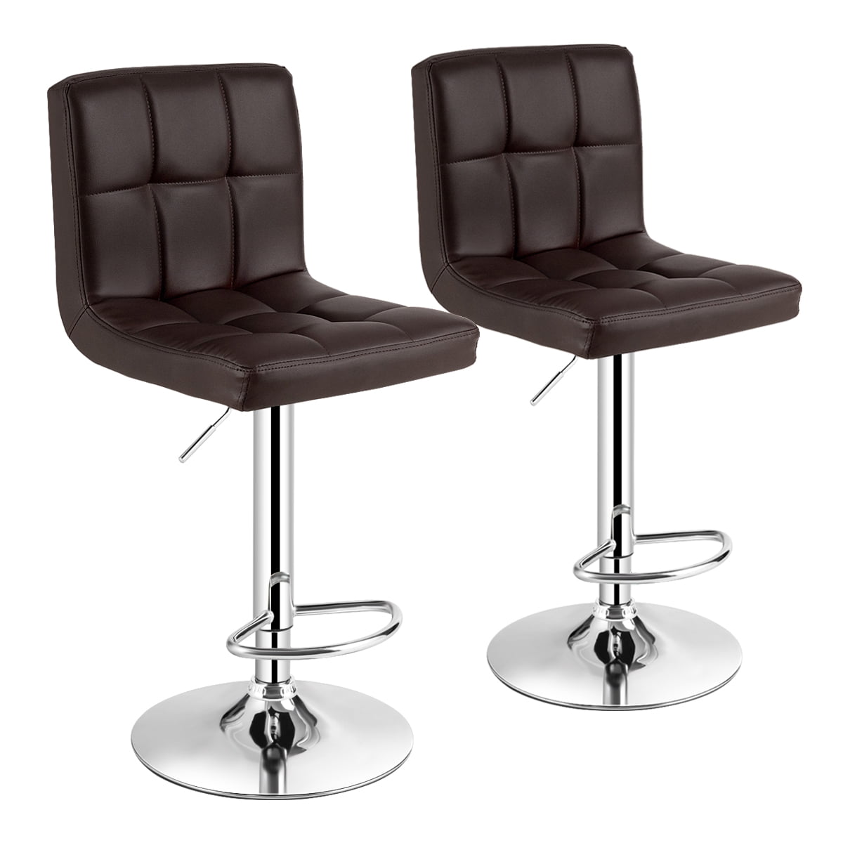 Costway Set Of 2 Bar Stools PU Leather Adjustable Barstool Swivel Pub Chairs Brown