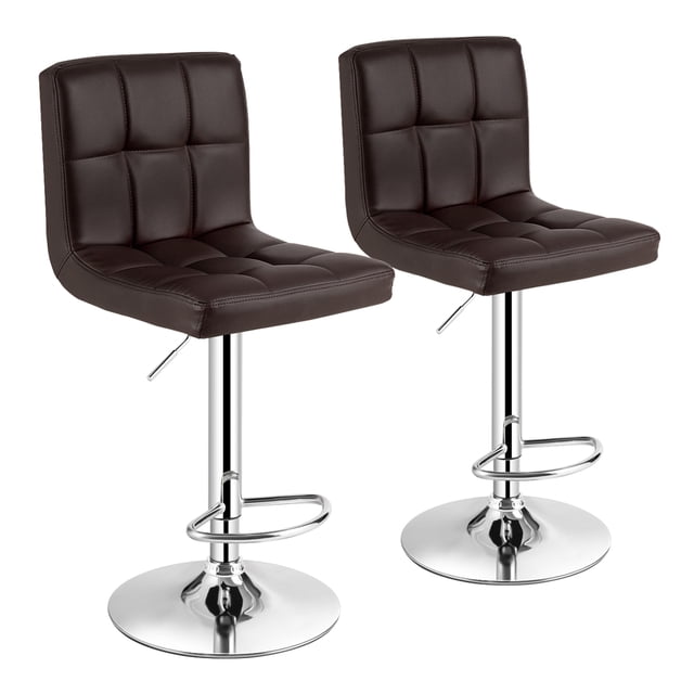 Costway Ensemble de 2 Tabourets de Bar Réglables en Cuir PU Brun au design Moderne. Chaque Tabouret Présente un Siège Rembourré avec Motif Capitonné, un Dossier de Hauteur Moyenne et une Fonction de Pivotement à 360 Degrés. les Tabourets Ont une Poignée de Réglage de Hauteur Pneumatique et une base en Métal Chromé Robuste avec un Anneau en Caoutchouc Circulaire Anti-Rayures. Comprend un Repose-Pieds Intégré pour un Confort Accru. Convient aux Comptoirs de Cuisine, aux Salles à Manger Ou aux Espaces de pub.