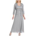 thumbnail image 1 of Pompotops Ensemble Deux Pièces Décontracté pour Femme Robe en Mousseline Unie Sans Manches Cardigan en Dentelle à Demi-Manches, 1 of 7