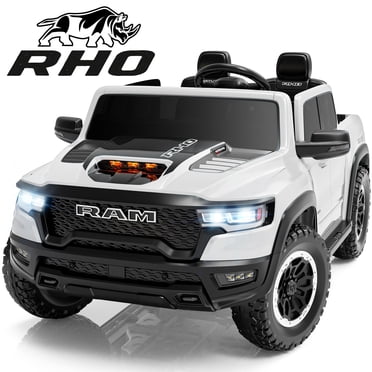Ram 24V Ride on Car 2 Seater for Big Kids, Ram 1500 RHO Battery Powered Ride on Toy with Remote Control, 4 Wheelers Truck Electric Car for Kids Toddlers 3-8 Boys Girls, Bluetooth & Trunk, White