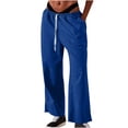 thumbnail image 1 of Timegard Womens Cotton Linen Pants Elastic Waist Wide Leg Solid Color Trend Lounge Pants with Pockets, 1 of 7