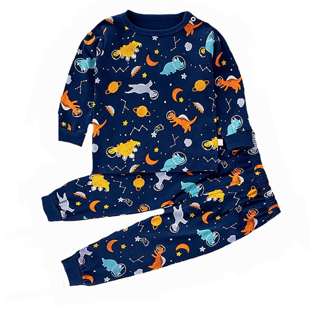 Hiiyo Ensemble de Pyjama pour Tout-Petit Garçon, Dessin Animé, Haut à Manches Longues et Pantalon, Tenue de Nuit 2 Pcs