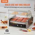 thumbnail image 2 of VEVOR Rouleau pour Hot-Dogs, 11 Rouleaux Capacité de 30 Hot-Dogs, Machine de Cuisson pour Saucisses en Acier Inoxydable 1650W avec Double Contrôle de Température, Capuchon en Verre, Couvercle en Acrylique, Étagère Chauffe-Petits Pains, Plateau d'Égouttement Amovible, Certifié ETL, 2 of 9