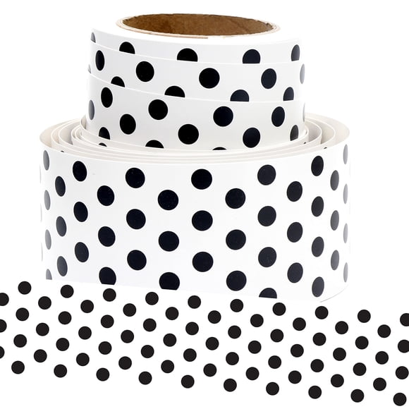 Youngever Bordures de Tableau d'Affichage de 52,5 Pi Bordure de Confettis pour Décoration de Classe (Design à Pois Blancs)