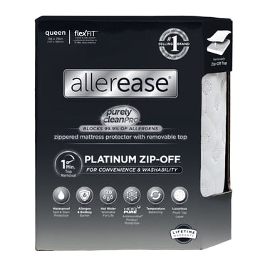 AllerEase Platinum Housse de protection de matelas, taille Queen, dessus amovible avec fermeture éclair (ZipOff), imperméable, barrière anti-allergènes