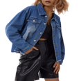 thumbnail image 4 of Aunavey Women‘s Basic Button Down Long Sleeve Stretchy Jean Trucker Denim Jacket, 4 of 7