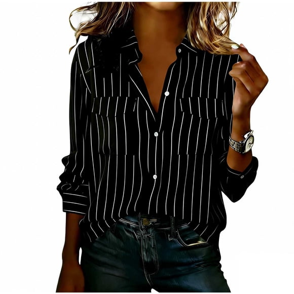 Ltctricy Button down Shirts for Women Long Sleeve Striped Collared Blouses Business Casual Tops Loose Work Shirts