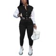 thumbnail image 1 of Tenues d'Entraînement 2 Pcs pour Femmes Vestes Patchwork à Boutons Pantalons Longs Bodycon Survêtement, 1 of 4