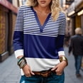 thumbnail image 2 of FAIWAD Hauts pour Femmes Classiques à Rayures Color Block T-Shirts Habillés Décontractés Col en V Manches 3/4 Blouses, 2 of 5