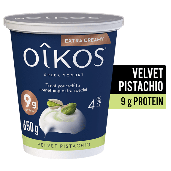 Oikos crémeux en pot saveur pistache, 4 % de matières grasses, 9 g de protéines, 650g