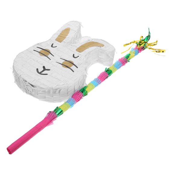 CUITING 1 Ensemble de Piñata Lapin Blanc Piñata en Forme de Lapin avec Tige pour Célébrations de Pâques Contenant à Bonbons pour Réunions de Famille Fêtes pour Enfants Festivals de Printemps