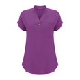 thumbnail image 4 of T-Shirts Femmes Plus Mode Décontractée Col en V Boutonné Manches Courtes avec Poches - Hontri, 4 of 5