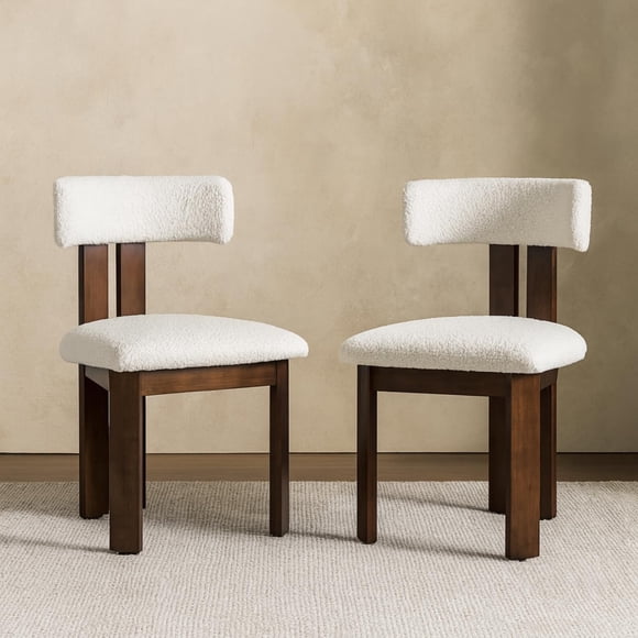 LivinVeluris Chairs Set of 2, Modern Dining Chairs Mid-Century, (White Teddy Velvet/Brown Legs Set of 2)