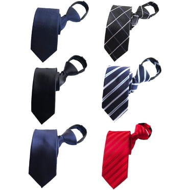 QCWQMYL Easy Ties for Men Classic 6P Pretied Zipper Tie Striped Formal Wedding Necktie Set Polyester