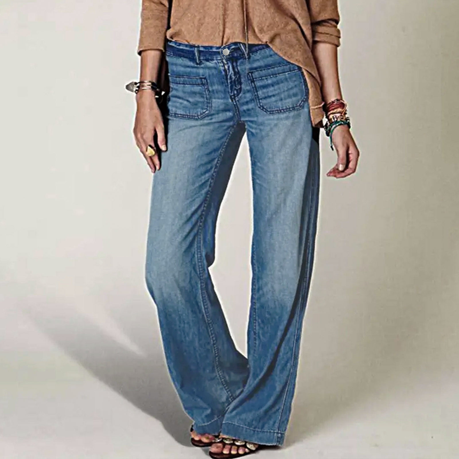 LOVZFMLL Women's Jeans, Pocket Low Rise Skinny Denim Pants Blue, 2XL