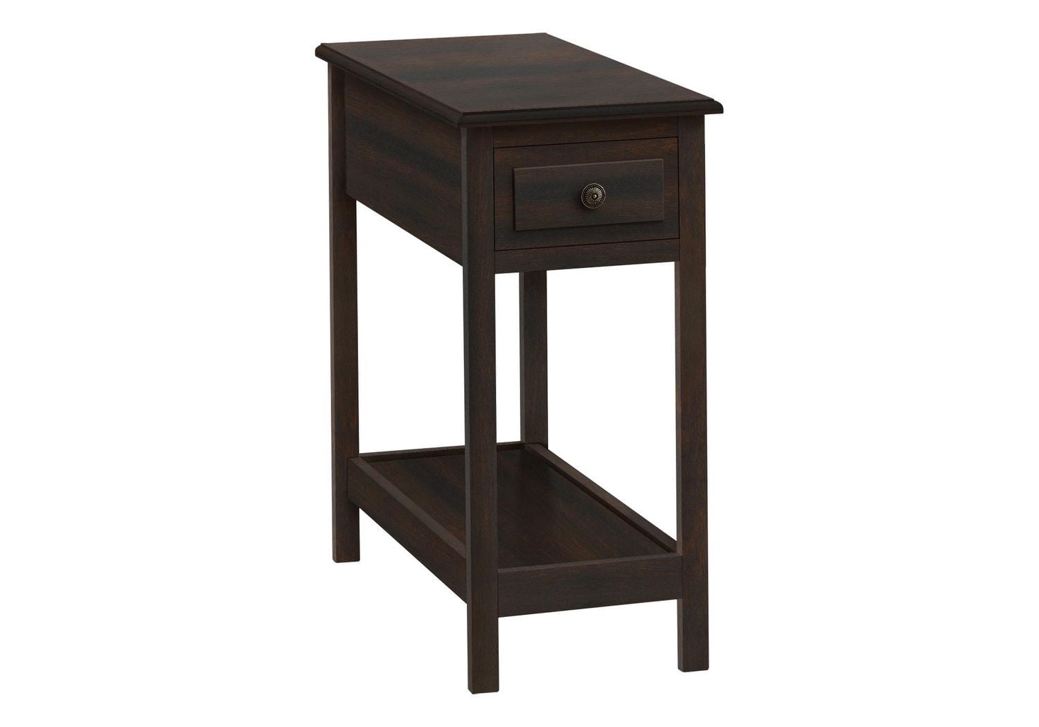 Monarch Specialties  Table D'appoint, 2 Niveaux, Bout, Table D'appoint, Étroit, Table De Nuit, Chambre À Coucher, Tiroir De Rangement, Lampe, Placage Brun, Transitionnel