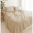 thumbnail image 2 of Q VITA Linen Tencel Sheet Set, Queen, 4-Piece Bedding for Adults – Oatmeal, Enzyme Washed, 14" Deep Pocket, OEKO-TEX Certified, Designed in Canada, 2 of 7