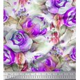 thumbnail image 1 of Soimoi Moss Tissu Georgette Feuilles & Fleurs Roses Tissu de Couture Yard 42 Pouces de Large, 1 of 3