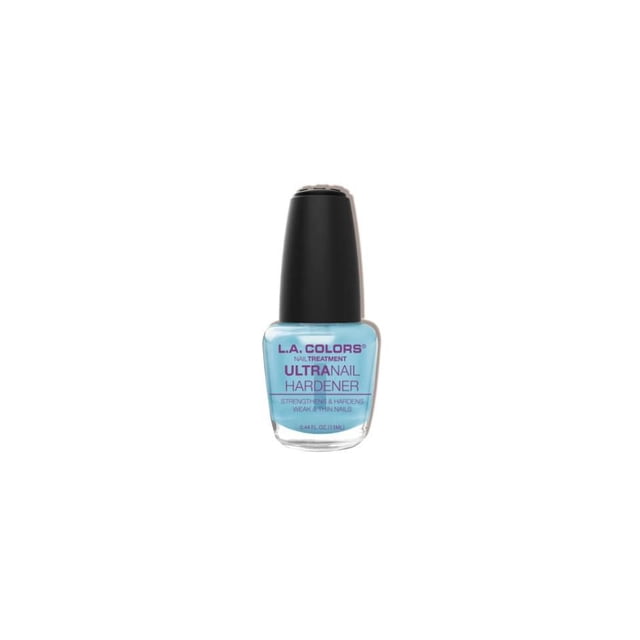 Ultra Nail Hardener by L.A. COLORS in a 13ml clear glass bottle with black cap, fast-drying formula that strengthens and protects weak, thin nails with an ultra-high gloss finish, suitable for use on bare nails or over coloured polish.