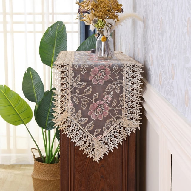 CHUANK Lace Table Runner Embroidered Dresser Scarf Macrame for Kitchen Dining Picnic Coffee Table Wedding Banquet Home Decoration