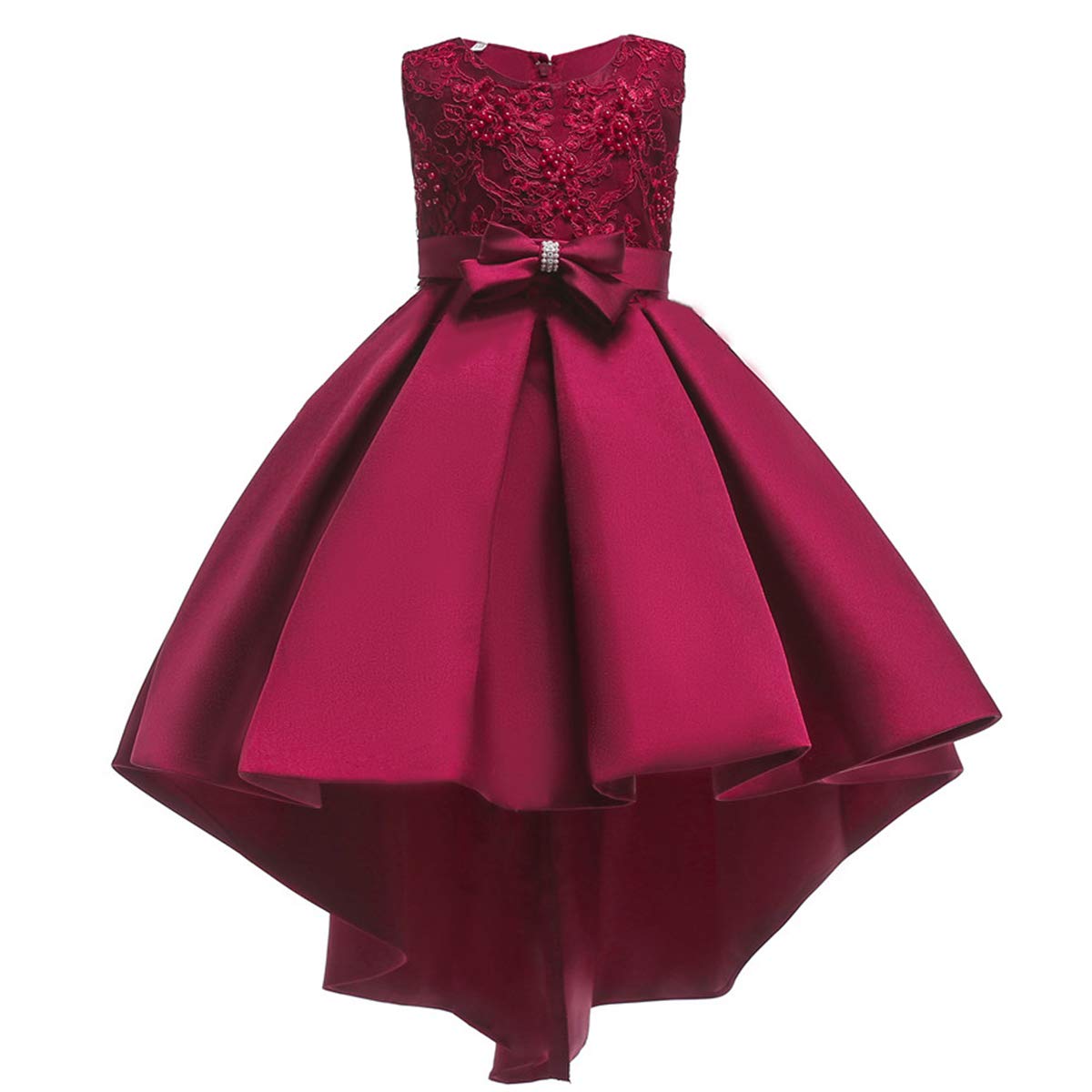 Robes Tutu Haute Basse pour Filles, Robe de Princesse pour Enfants, Robe de Demoiselle d'Honneur, Robe de Fête de Mariage, Robe de Communion pour Petites et Grandes Filles, Robe de Soirée Formelle, Robe de Bal, Rouge Vin 11-12 Ans