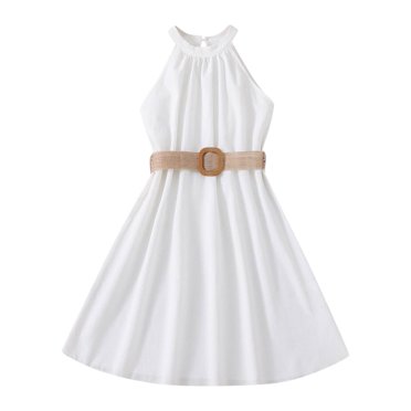 Children Dress Solid Color Hanging Neck Waist Collection Dress Dress Fashion Outwear Mommy Daughter Dresses Dress for Girls Lace Kids Shoes Striped Tee Dress Long Girl Dress Frilly Girl Dresses