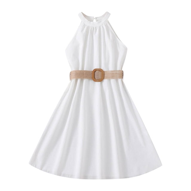 2025 Robe pour Enfants Couleur Unie Robe d'Anniversaire Col Suspendu Taille Collection Robe d'Anniversaire Garçon Robe de Princesse Robe pour Mariage