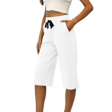 Online Shopping ! zanvin Women/Mens Classic-Fit Pants Woman Fashion Drawstring Pockets Elastic Waist Solid Capris Pants