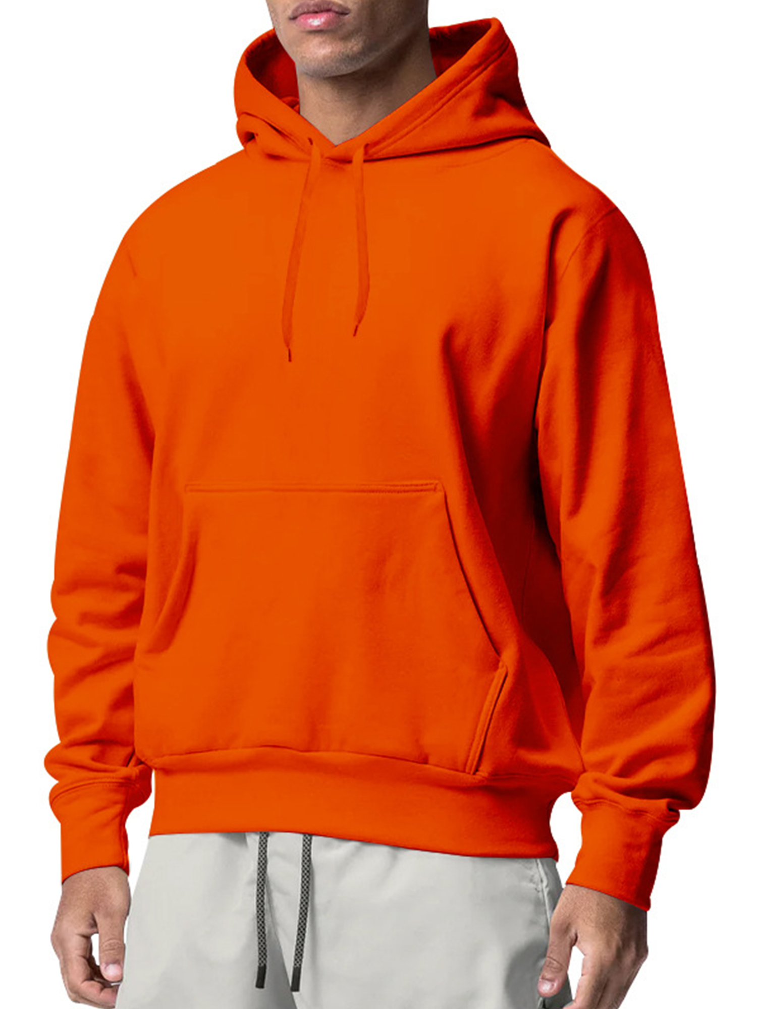 Innerwin Sweatshirts Drawstring Men's Hoodies Fall Solid Color Thick Hooded Sweatshirt Orange XL