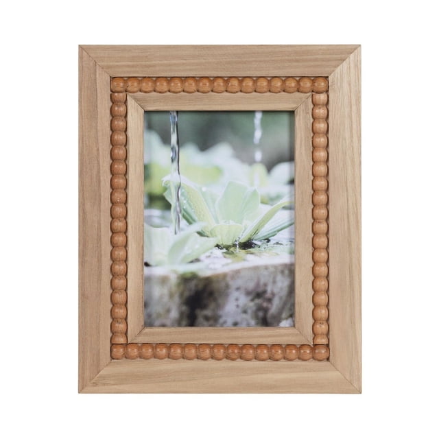 hometrends Sorel Cadre photo avec Fini Bois Naturel et Détails Perlés Encastrés Autour de l'Ouverture 5x7 Pouces, Affichant une photo de Gouttes d'Eau sur des Succulentes Vertes, Convient à une Présentation Verticale Ou Horizontale sur Table Ou Mur avec Chevalet Inclus et Cintres.