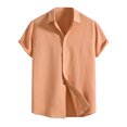 thumbnail image 1 of Diufon Linen Shirts for Men Casual Button Down Short Sleeve V Neck Tee Textured Summer Beach Vacation Shirts, 1 of 3