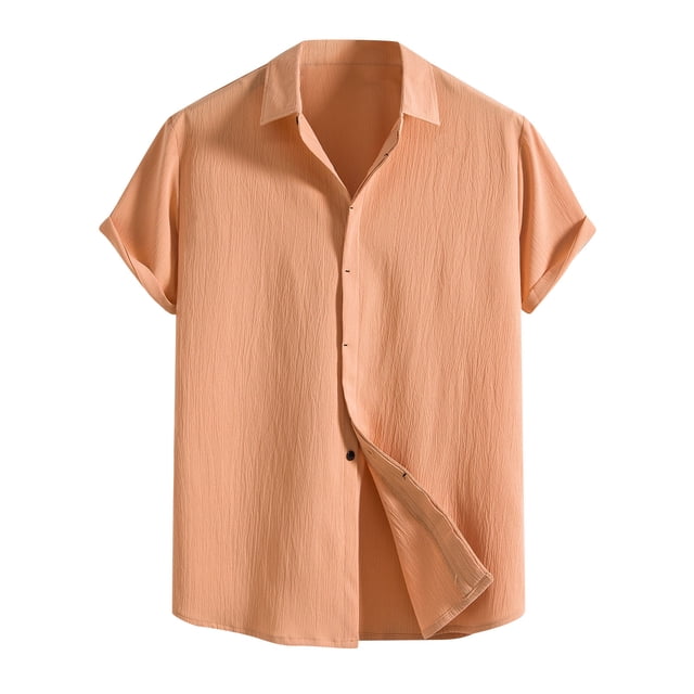 Diufon Linen Shirts for Men Casual Button Down Short Sleeve V Neck Tee Textured Summer Beach Vacation Shirts