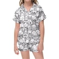 thumbnail image 3 of Girls Sleepwear & Robes Girls DIY Printed Lapel Short Sleeve Top Pajamas Set with Comfortable Shorts Bath Robe for Home Wear, 3 of 6