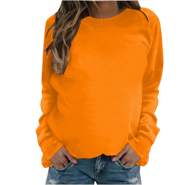 RKSTN Chandail pour Femmes Mode Couleur Unie Décontracté Manches Longues Col Rond Hauts Coupe Ajustée Chandail à Enfiler Mignon Léger Blouse
