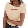 thumbnail image 1 of Lenpel T Shirts for Women Fashion Summer Short Sleeve Cutout Ribbed Knit Solid Color Slim Basic Tees Going out Tops, 1 of 7