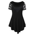 thumbnail image 3 of Leutsin Plus Size Women Solid Floral Lace O-Neck Asymmetric Three Quarter Plus Size Plus Size Tops Blouse, 3 of 7