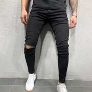 Ketyyh-chn99 Mens Baggy Jeans 2024 Casual Pants Shorts Men Striped Zipper Denim Hole Vintage Wash Hip Hop Work Trousers Jeans Pants Black,3XL