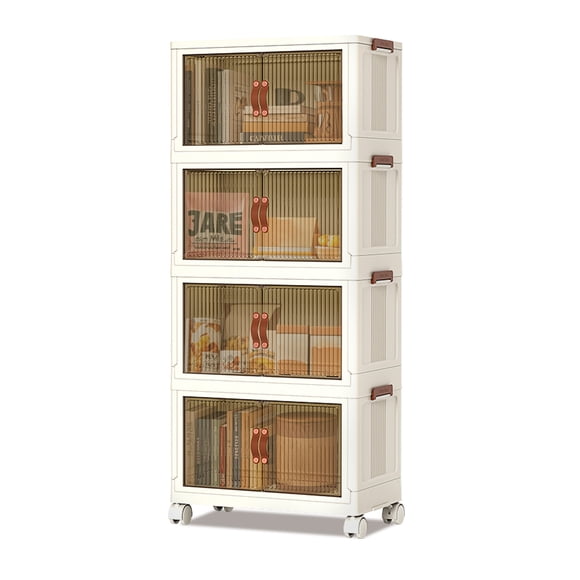 Étagère de Rangement Empilable à 4 Niveaux, Organisateur de Garde-Robe Pliable Extra Grand, Boîtes de Rangement Transparentes avec Roues pour la Maison, la Cuisine, la Chambre, le Garde-Robe