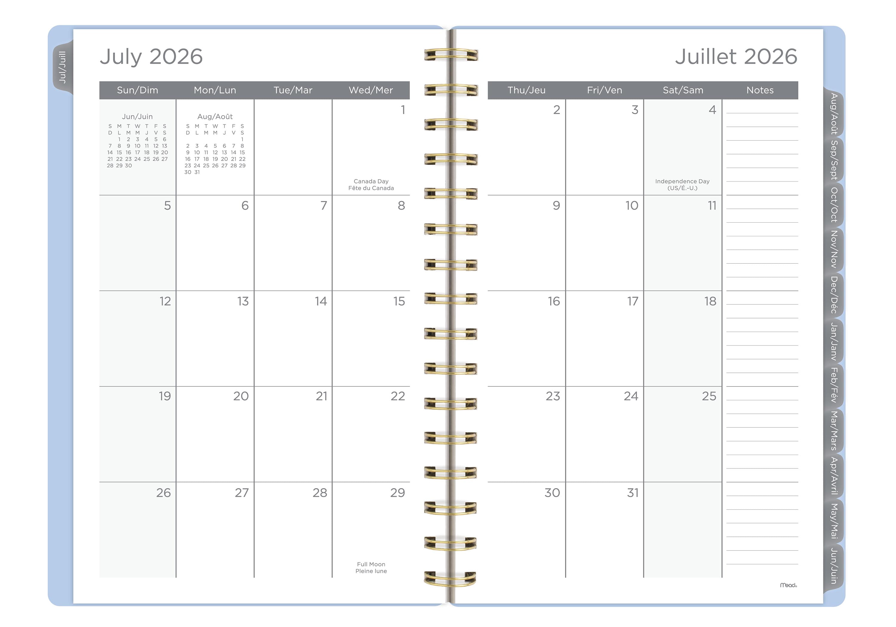 2026-2027 Mead Summer Blossom 12-Month Small Weekly and Monthly Academic Year Planner