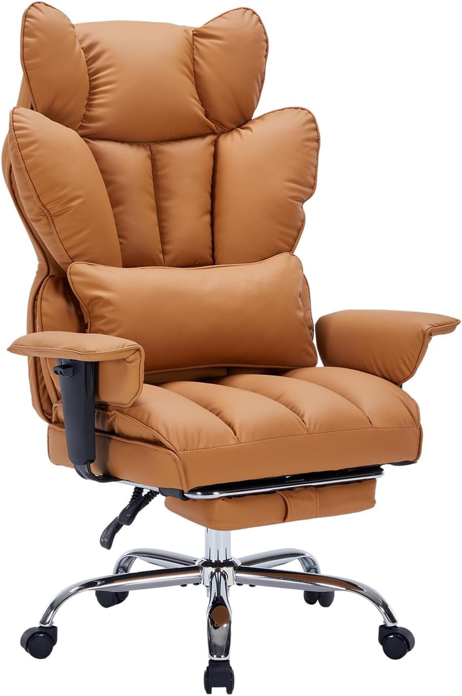 400 lbs Big and Tall Office Chair with Footrest Executive PU Leather Desk Chair Ergonomic Lumbar Support Brown
