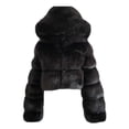 thumbnail image 1 of Veste à Manches Longues pour Femmes Courte à Capuche en Fausse Fourrure Chaude à Manches Longues, 1 of 5