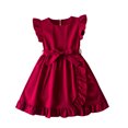 thumbnail image 1 of zbxnLI Robes à Manches à Volants pour Tout-Petites Filles, Mignonnes, Col Ras du Cou, Robes d'Été Trapèze, Robes de Fête d'Anniversaire et de Soirée, 1 of 4