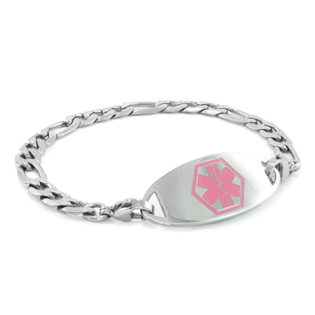 MedicEngraved Bracelet à Maillons Figaro 7 mm en Acier Inoxydable 316L pour Chirurgie avec Étiquette Médicale en Émail - Gravure Médicale Incluse