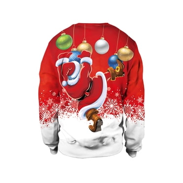 Chandail de Noël Laid pour Homme Vêtements de Noël Décontractés Hauts Amples Jour de Noël Manches Longues Col Rond Chandail