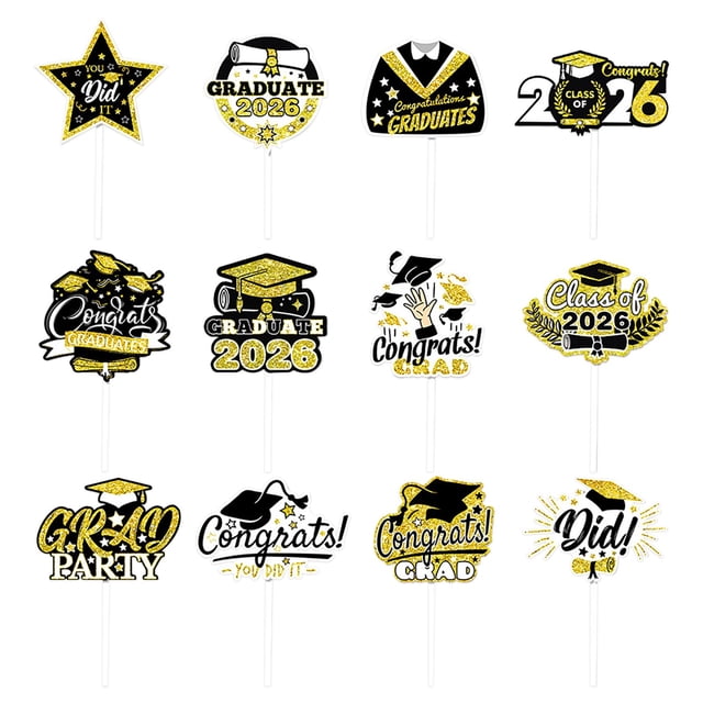Graduation Cupcake Toppers 2026Graduation Cake Decorations 2026Graduation Cupcake Toppers Glitter Class of 2026 Congrats Grad Cap Picks for Graduation Decorations