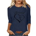 thumbnail image 1 of Penkiiy T-Shirts à Manches 3/4 Imprimés Cœur Col Rond Tunique de la Saint-Valentin Blouse S Marine, 1 of 5