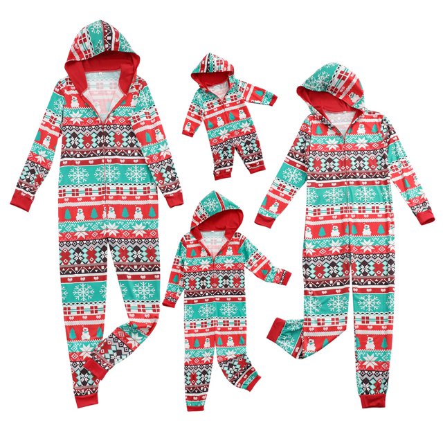 Pyjama de Famille de Noël Correspondant à des Ensembles de Combinaison à Capuche avec Imprimé de Bande Dessinée