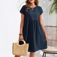 thumbnail image 5 of Tumotour Robes d'Été pour Femmes Ligne A Col Rond Longueur Genou Robe Décontractée Couleur Unie Manches Courtes Plissée Robe de Vacances Coupe Ample Robe Fluide pour Plage Sortie Boîte de Nuit Fête Rendez-Vous, 5 of 5
